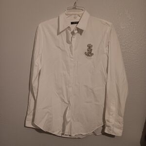 White Dress Shirt with Embroidered Crest